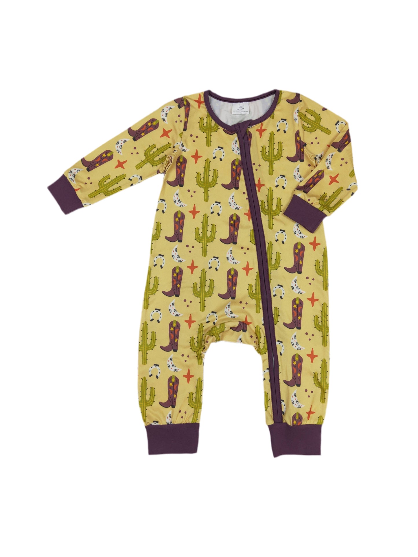 Western Zippy Sleeper W/ Cactus Print by The Honey and Bro Co. - Front View