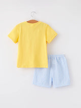 CHICKEN EMBROIDERY SHORT SLEEVE SHORTS BOY SET by Rylee Faith Designs - Back View - Easter Baby Clothing