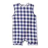 Picnic Plaid Soft Bamboo Sleeveless Baby Shortall Romper by The Honey and Bro Co. - Detail View