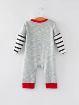 Reindeer Embroidery Striped Baby Romper | Holiday by The Honey and Bro Co. - Detail View