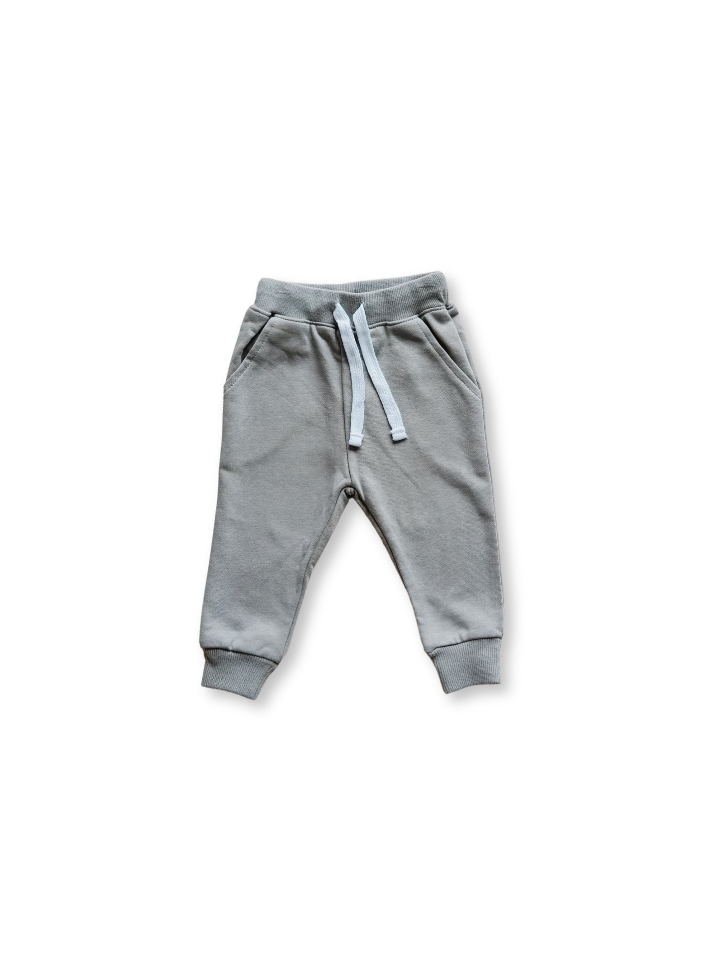Toddler Stone Gray Drawstring Relaxed Joggers by The Honey and Bro Co. - Front View