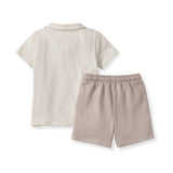 Chunky Slub Polo Shirt and Shorts Set in Tan Organic Cotton - Back View - Baby Toddler Boy Outfit