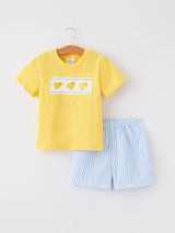 CHICKEN EMBROIDERY SHORT SLEEVE SHORTS BOY SET by Rylee Faith Designs - Front View - Easter Baby Clothing