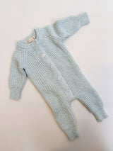 Textured Cotton Long Romper | Sea Mist by The Honey and Bro Co. - Detail View