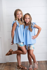 Periwinkle Floral Ruffle Short Set | Girls by Adorable Sweetness - Close-Up