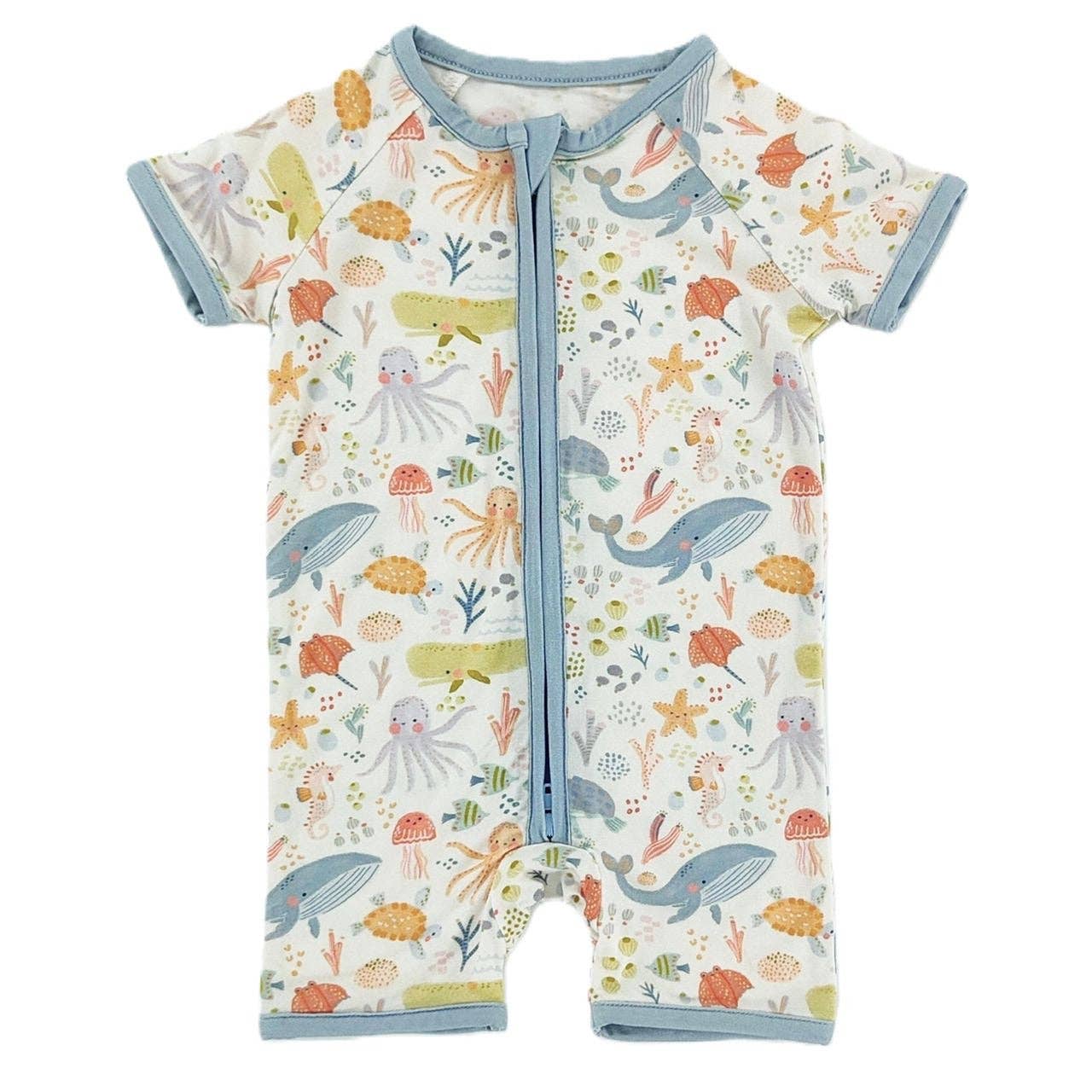 Underwater Friends Bamboo Short Romper by Little One Shop - Ocean Sea Creature Print Baby One-Piece
