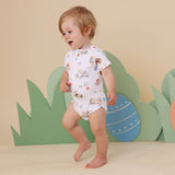 Baby wearing Flopsy Bunnies organic cotton bodysuit Easter outfit