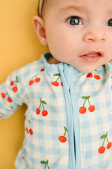 Cherry Picnic Bamboo Footed Sleeper Pajamas - Fold-Over Mittens