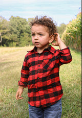 Red & Black Buffalo Plaid Button-Down Boy Shirt by The Honey and Bro Co. - Front View