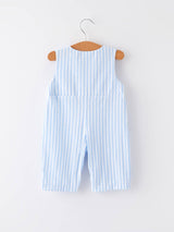 Spring and Summer Baby Chick Embroidery Blue Boy Romper by Rylee Faith Designs - Flat Lay - Easter Baby Clothing
