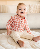 Gingham Baby Shirt Cord Pant Set Organic Cotton - Front View Two Piece Outfit