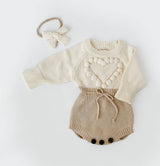 Cream Heart Romper - Heart Embroidery Detail