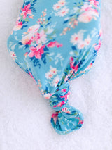 Pink Blossom Bamboo Gown & Bow Beanie Set | Newborn by RuffleButts + RuggedButts - Close-Up