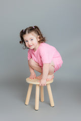 Bamboo Bubblegum Pink Ribbed Toddler Lounge Short Set by The Honey and Bro Co. - Lifestyle View