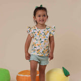 Sunny Citrus Organic Cotton Frill Tee - On Toddler Front