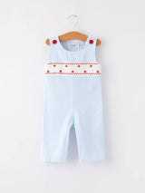 4th of july Star Embroidery Smock Boys Romper by The Honey and Bro Co. - Front View