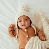Natural Garter Stitch Knit Bonnet by Huggalugs - Detail View