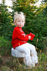 Girls' Red "Merry" Christmas Pullover Sweater - Festive Winter Holiday Knit for Kids by Rylee Faith Designs - Back View