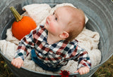 Fall Vintage Plaid Button-Up Bubble Romper - Front View