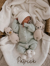 Textured Cotton Long Romper | Sea Mist by The Honey and Bro Co. - Front View