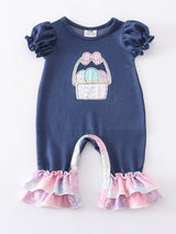 Easter Eggs Ruffle Romper by The Honey and Bro Co. - Front View - Easter Baby Clothing