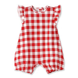 Picnic Plaid Soft Bamboo Bubble Romper for Baby Girls by The Honey and Bro Co. - Detail View