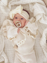 Floral Oversized Bow Headband | Ivory by Petite + Co - Front View