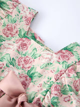 Vintage Rose Baby Girls Romper by Rylee Faith Designs - Detail View - Floral Baby Clothing with Headband