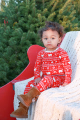 Red Bamboo Christmas Polar Bear Toddler Pajamas by Bellabu Bear - Front View