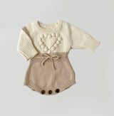 Cream Heart Organic Cotton Romper Set - Front View by Olive & Cradle
