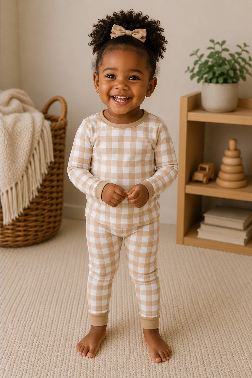 Crisp Gingham Zinza toddler two-piece pajama set by The Honey and Bro Co.