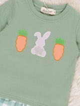 Gingham Carrot Patch Embroidered Boy Shorts Set by Marie Nicole Clothing - Detail View - Easter Baby Clothing