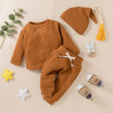 3pcs Solid Ribbed Long-sleeve and Trouser Set by PatPat - Lifestyle