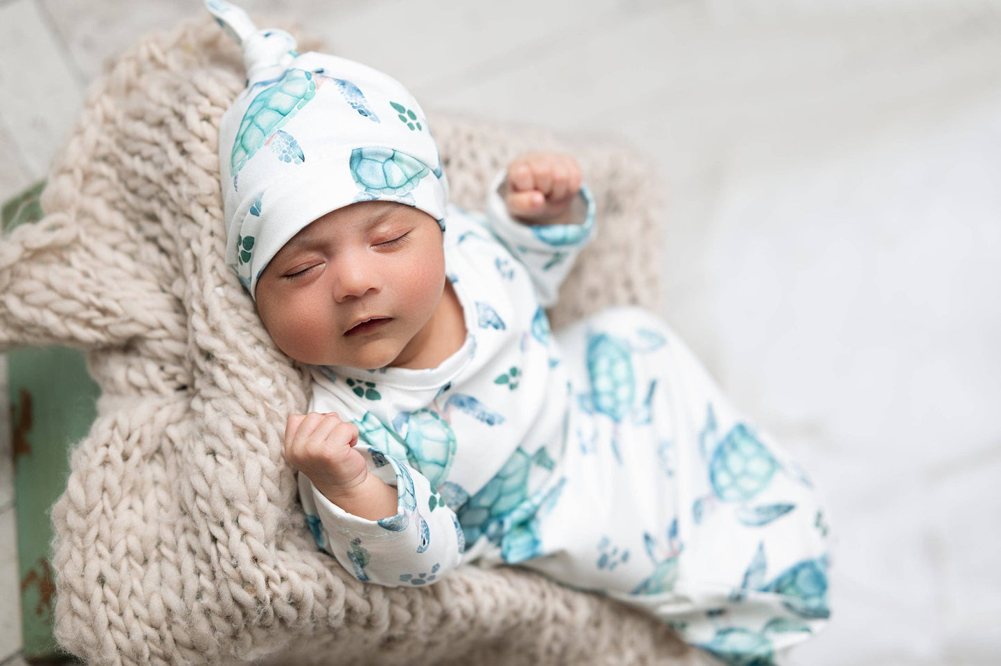 Sea Turtle Baby Gown and Hat Set | Infant Unisex by Adorable Sweetness - Back View