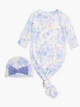 Butterfly Garden Toile Bamboo Gown & Bow Beanie Set by RuffleButts + RuggedButts - Detail - Newborn Baby Clothing