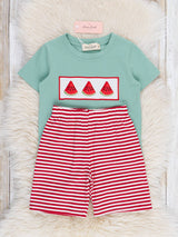 Watermelon Stripes Smocked Cotton Outfit by The Honey and Bro Co. - Back View