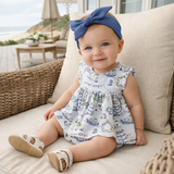 Seashore bamboo skirted bodysuit for baby girls by Tesa Babe - soft breathable one-piece with skirt overlay