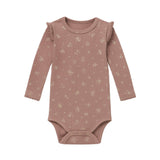 Leza Ribbed Ruffle Bodysuit Amaya Floral Mauve - Front View by Colored Organics