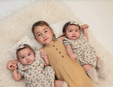 Violetta Floral Baby Bubble Romper & Bow Set by The Honey and Bro Co. - Back View