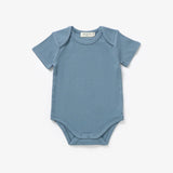 Organic Cotton Ribbed Bodysuit - The Bobbi | Ocean - Front View - Mimi & Me Organic Baby Clothing
