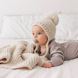 Natural Garter Stitch Knit Bonnet by The Honey and Bro Co. - Back View