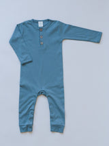 Organic Cotton Henley Romper | Baby Long Sleeve by Little Joy Co. - Close-Up
