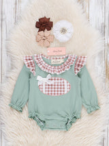 First Down Embroidered Gingham Football Ruffle Romper by Marie Nicole Clothing - Back View