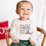 Christmas graphic onsie | Santas Favorite Elf (long sleeve) by Finn + Emma - Front View