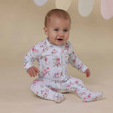 White Rabbit Organic Cotton Zip Footie Sleepsuit by Snuggle Hunny - Front View - Easter Baby Clothing
