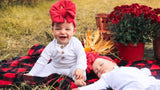 Red Ribbed Headwrap Bow | Baby Girl by The Honey and Bro Co. - Front View
