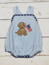 “The Kelce” Dog Appliqué Patriotic Bubble by The Honey and Bro Co. - Front View