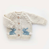 BUNNY CARDIGAN SURF BLUE by Huggalugs - Front View - Easter Baby Clothing