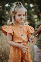 Lucy Marigold Organic Muslin Cap-Sleeve Romper - Front View by Mimi & Me