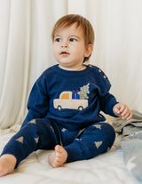 Jolly Truck Appliqué Organic Baby Sweater Knit Pullover & Pant Set by Viverano Organics - Detail View